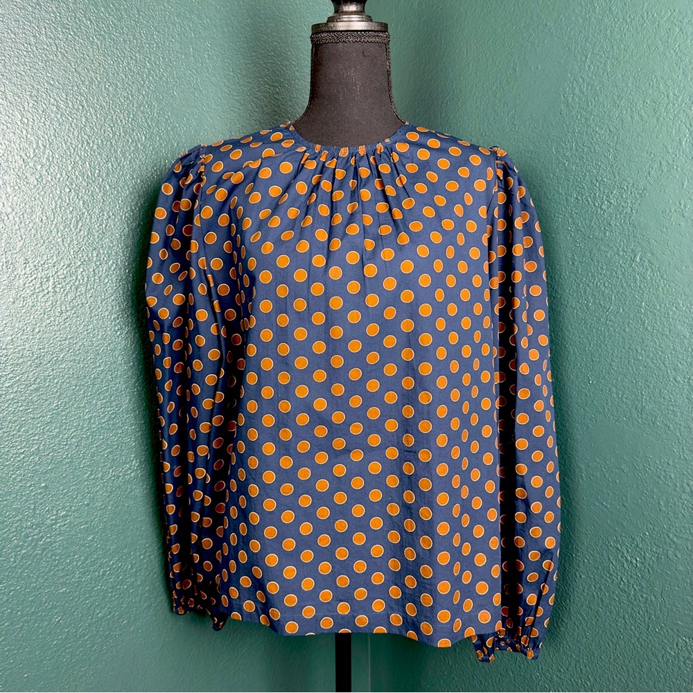 Happy x Nature By Kate Hudson Blue and Brown Polka Dot Top Women's Size XL